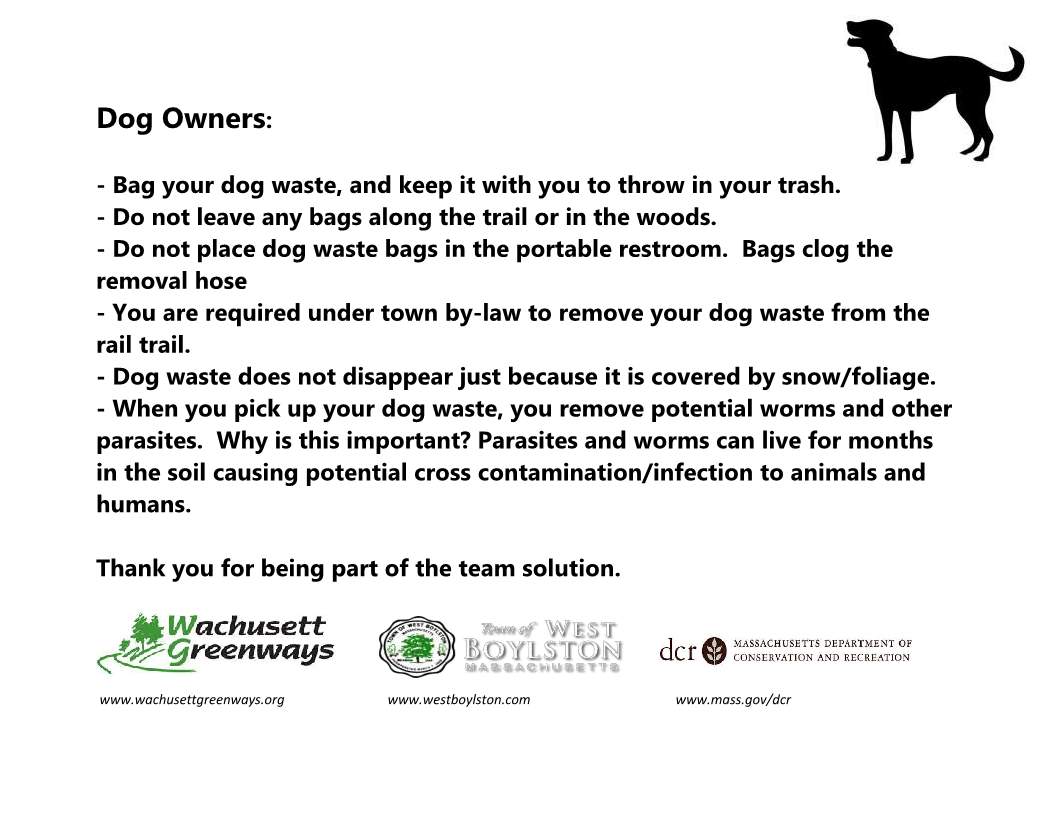 sign asking dog owners to pick up dog waste on the trail